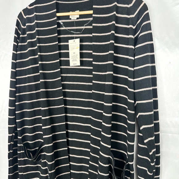 A New Day NWT Long Cardigan Beige & Black Open Front Pockets‎ Sizes Large - Picture 3 of 12